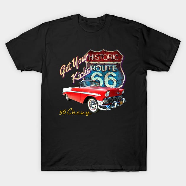 56 Chevy Classic Hot rod American vintage Muscle Route 66 T-Shirt by AGED Limited